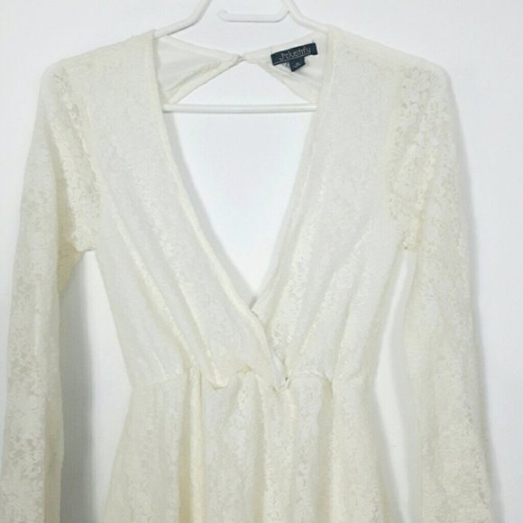 V Neck Lace Long Sleeve Ruffle Dress Open - Picture 5 of 5